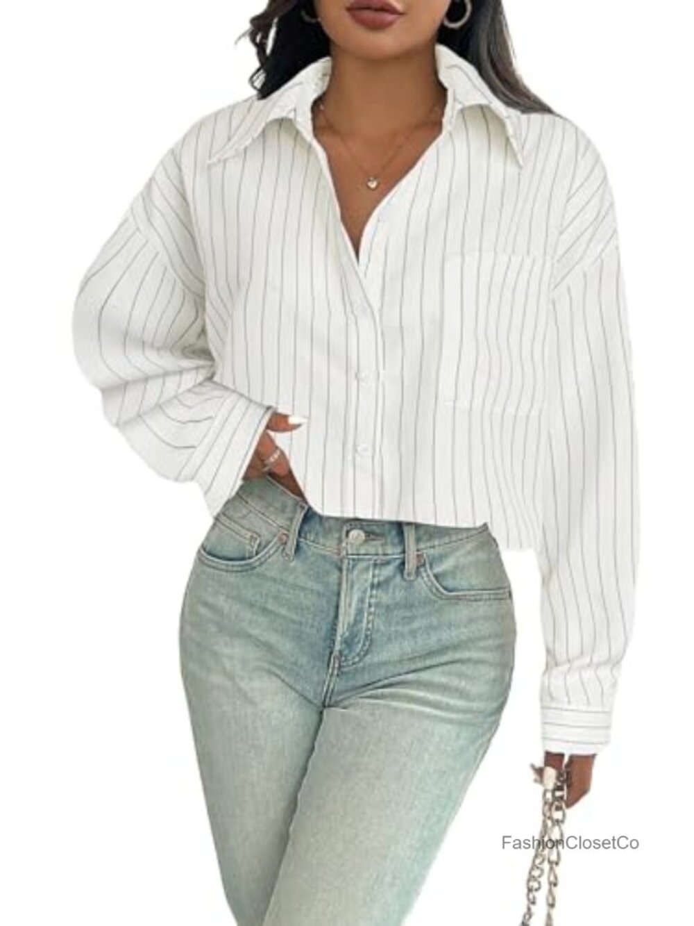 Long Sleeve Button Down Blouse Collared Shirt Office Casual